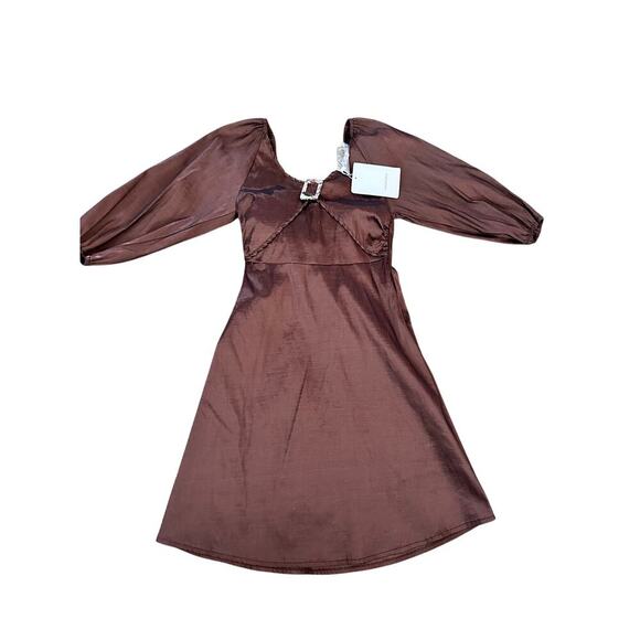 NWT Hosbjerg Women's Brown Elora Buckle V-Neckline Mini Dress Size Small - Picture 5 of 16
